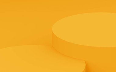 3D sarı silindir podyum minimum stüdyo arkaplanı. Soyut 3d geometrik şekil çizimi. Yaz tatili ürünleri için görüntü.