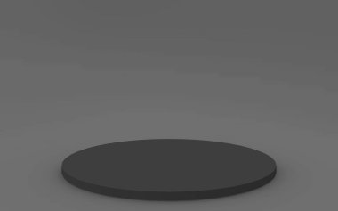 3d gri siyah silindir podyum minimum stüdyo arkaplanı. Soyut 3d geometrik şekil çizimi. İş ürünü sunumu için.