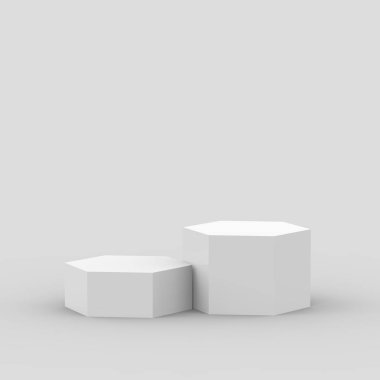 3d beyaz gri altıgen podyum minimum stüdyo arka planı. Soyut 3d geometrik şekil çizimi. Kozmetik ve güzellik ürünleri için görünüm.