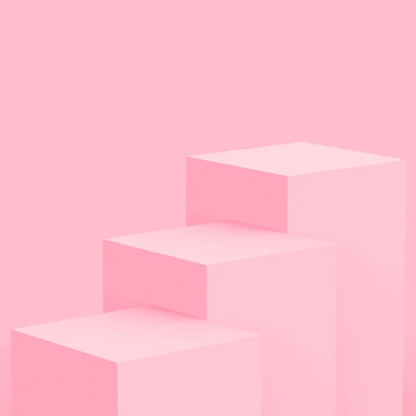 3D pembe küp ve podyum stüdyo arka planı çok az. Soyut 3d geometrik şekil çizimi. Kozmetik moda ve sevgililer günü ürünü. 