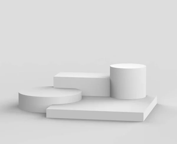 3d beyaz gri podyum stüdyo arka planı. Soyut 3d geometrik şekil çizimi. Kozmetik ve güzellik ürünleri için görünüm.
