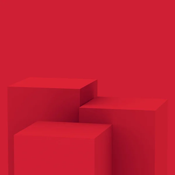 3d kırmızı beyaz sahne sahne stüdyo arkaplanı minimal. Soyut 3d geometrik şekil çizimi. Çin Yeni Yıl Tatili ve Mutlu Noeller ürünleri için ekran.