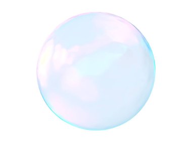 Beyaz arkaplanda izole edilmiş 3d kristal küre pembe mavi renk. Soyut kabarcık parlak pastel 3d izole edilmiş.