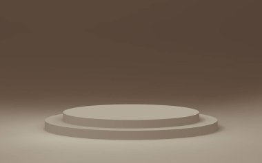 3D kahverengi silindir podyum stüdyo arkaplanı. Soyut 3d geometrik şekil çizimi. Kozmetik parfüm ürünleri için görünüm.