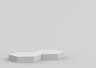 3d beyaz gri altıgen podyum minimum stüdyo arka planı. Soyut 3d geometrik şekil çizimi. Kozmetik ve güzellik ürünleri için görünüm.