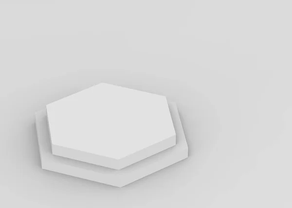 3Dホワイトグレー六角形の表彰台最小限のスタジオの背景 概要3D形状オブジェクトイラストレンダリング 化粧品や美容ファッション製品の表示 — ストック写真