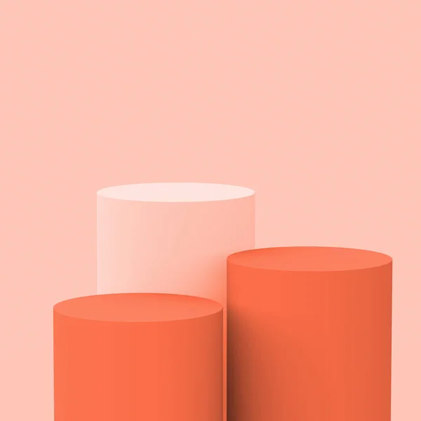 stock image 3d orange white cylinder podium minimal studio background. Abstract 3d geometric shape object illustration render. Display for cosmetic perfume fashion product.