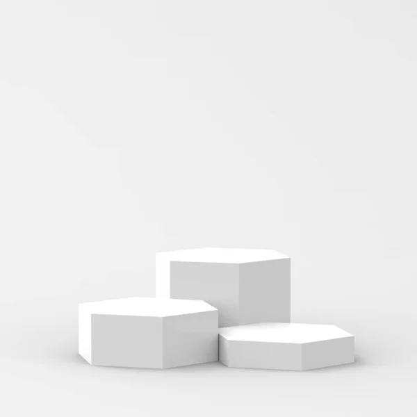 3d beyaz gri altıgen podyum minimum stüdyo arka planı. Soyut 3d geometrik şekil çizimi. Kozmetik ve güzellik ürünleri için görünüm.