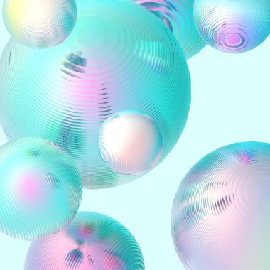 Nane yeşili toplar gümüş renkler izole edilmiş arka plan. Soyut kabarcık parlak pastel 3d geometrik şekil çizimi. 