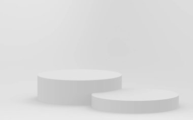 3D gri, parlak silindir podyum stüdyo arka planı. Soyut 3d geometrik şekil çizimi çizimi.