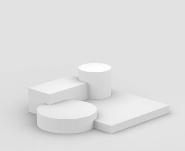 3d beyaz gri podyum stüdyo arka planı. Soyut 3d geometrik şekil çizimi. Kozmetik ve güzellik ürünleri için görünüm.