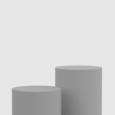 3d gri beyaz silindir podyum minimum stüdyo arkaplanı. Soyut 3d geometrik şekil çizimi. Kozmetik parfüm ürünleri için görünüm.
