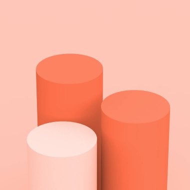 3d turuncu beyaz silindir podyum minimum stüdyo arka planı. Soyut 3d geometrik şekil çizimi. Kozmetik parfüm ürünleri için görünüm.