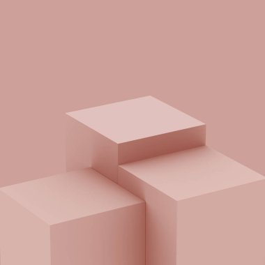 3D tozlu pembe sahne sahne stüdyo arkaplanı minimal. Soyut 3d geometrik şekil çizimi. Kozmetik moda ürünleri için görüntü. Doğal monokrom renk tonları.
