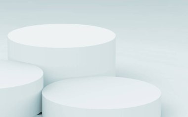 3D gri, parlak silindir podyum stüdyo arka planı. Soyut 3d geometrik şekil çizimi çizimi.