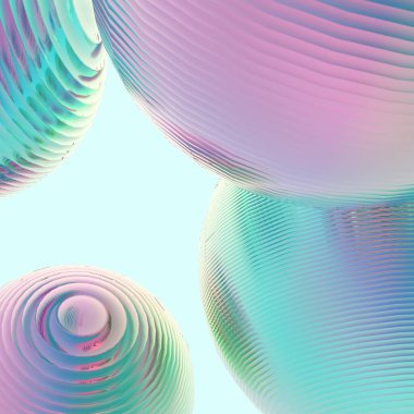 Nane yeşili toplar gümüş renkler izole edilmiş arka plan. Soyut kabarcık parlak pastel 3d geometrik şekil çizimi. 