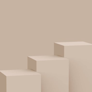 3D kahverengi kremalı sahne sahne stüdyo arkaplanı çok az. Soyut 3d geometrik şekil çizimi. Kozmetik moda ürünleri için görüntü. Doğal renk tonları.