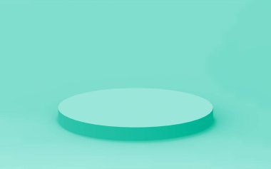 3D yeşil, parlak silindir podyum stüdyo arkaplanı. Soyut 3d geometrik şekil çizimi. Gıda için doğal ürün görüntüsü.