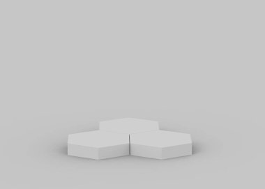 3d beyaz gri altıgen podyum minimum stüdyo arka planı. Soyut 3d geometrik şekil çizimi. Kozmetik ve güzellik ürünleri için görünüm.