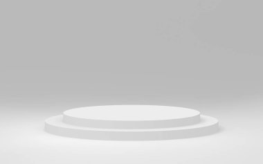 3D gri, parlak silindir podyum stüdyo arka planı. Soyut 3d geometrik şekil çizimi çizimi.