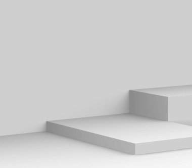 3d kaidesel beyaz küp podyum minimum stüdyo arka planı. Soyut 3d geometrik şekil çizimi 