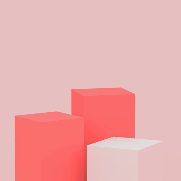3Dピンクオレンジキューブの正方形の表彰台最小限のスタジオの背景 概要3D形状オブジェクトイラストレンダリング 化粧品香水ファッションや夏休みの製品の表示 — ストック写真