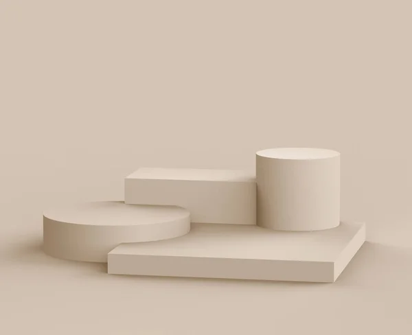 3D kahverengi kremalı sahne podyumu stüdyo arka planında modern tasarım. Soyut 3d geometrik şekil çizimi. Kozmetik moda ürünleri için görüntü. Doğal renk tonları.