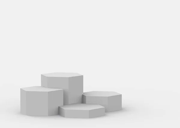 Witte Grijze Zeshoek Podium Minimale Studio Achtergrond Abstract Geometrische Vorm — Stockfoto