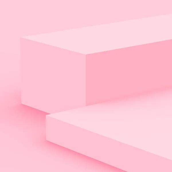 3D粉色立方体和盒式讲台最小场景工作室背景 摘要三维几何形体图解绘制 化妆品时尚和情人节产品的展示 — 图库照片