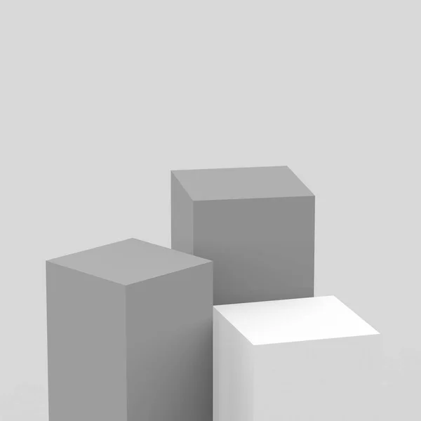 Grauen Weißen Würfeln Quadratischen Podium Minimalen Studio Hintergrund Abstrakte Darstellung — Stockfoto