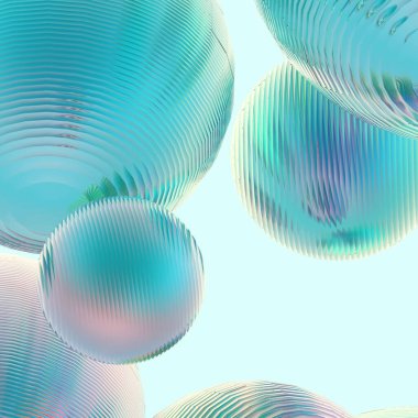 Nane yeşili toplar gümüş renkler izole edilmiş arka plan. Soyut kabarcık parlak pastel 3d geometrik şekil çizimi. 