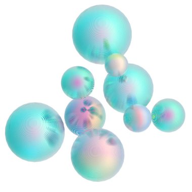 Nane yeşili toplar gümüş renkler izole edilmiş arka plan. Soyut kabarcık parlak pastel 3d geometrik şekil çizimi. 