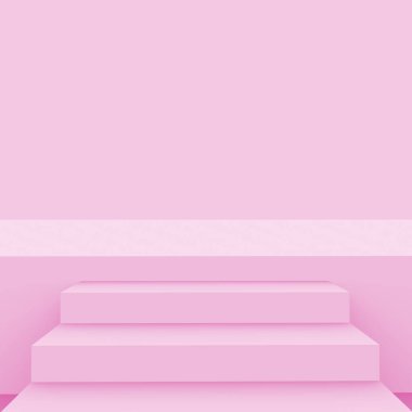 3D pembe sahne podyumu stüdyo arka planı minimumda. Soyut 3d geometrik şekil çizimi. Kozmetik moda ve sevgililer günü ürünü. 