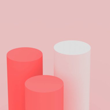 3d pembe turuncu beyaz silindir podyum minimum stüdyo arka planı. Soyut 3d geometrik şekil çizimi. Kozmetik parfüm ve yaz tatili ürünleri için görüntü.