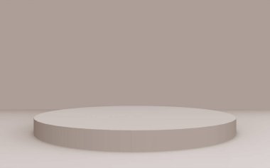 3D kahverengi krem silindir podyum stüdyo arka planı. Soyut 3d geometrik şekil çizimi. Kozmetik parfüm ürünleri için görünüm.