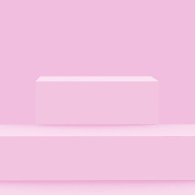 3D pembe sahne podyumu stüdyo arka planı minimumda. Soyut 3d geometrik şekil çizimi. Kozmetik moda ve sevgililer günü ürünü. 