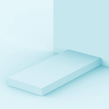 3D mavi parlak sahne sahne stüdyo arkaplanı minimal. Soyut 3d geometrik şekil çizimi. Teknoloji, tıp sektörü ve yaz tatili ürünleri için görüntü.