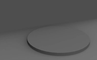3d gri siyah silindir podyum minimum stüdyo arkaplanı. Soyut 3d geometrik şekil çizimi. İş ürünü sunumu için.
