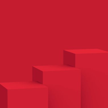 3d kırmızı beyaz sahne sahne stüdyo arkaplanı minimal. Soyut 3d geometrik şekil çizimi. Çin Yeni Yıl Tatili ve Mutlu Noeller ürünleri için ekran.