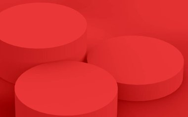 3d kırmızı silindir podyum minimum stüdyo arkaplanı. Soyut 3d geometrik şekil çizimi. Yaz tatili ürünleri için görüntü.