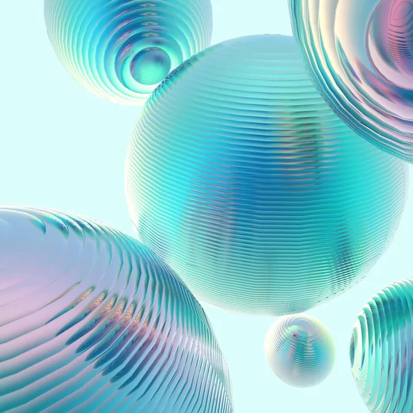 Nane yeşili toplar gümüş renkler izole edilmiş arka plan. Soyut kabarcık parlak pastel 3d geometrik şekil çizimi. 