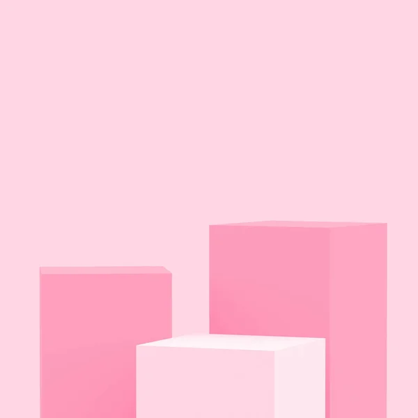 Рожеві Кубики Квадратний Подіум Мінімальний Студійний Фон Анотація Геометричної Форми — стокове фото