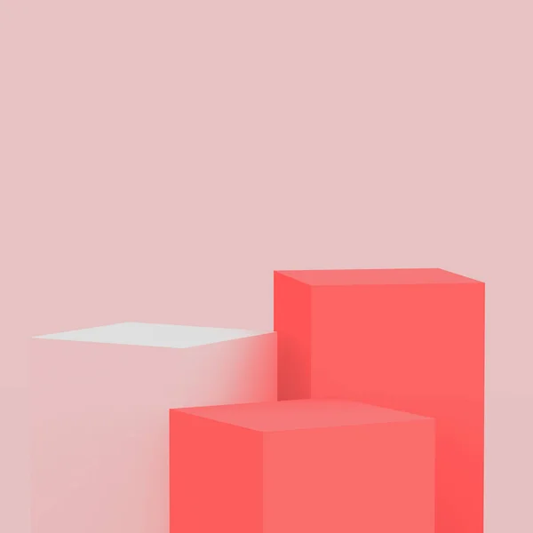 Rózsaszín Narancs Kockák Négyzet Dobogó Minimális Stúdió Háttér Absztrakt Geometriai — Stock Fotó