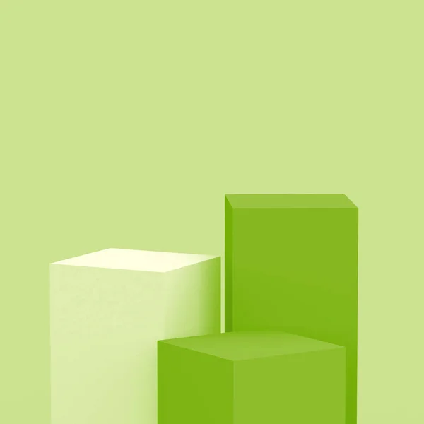 3D緑のキューブの正方形の表彰台最小スタジオの背景 概要3D形状オブジェクトイラストレンダリング 食品有機 天然物の表示 — ストック写真