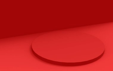 3d kırmızı silindir podyum minimum stüdyo arkaplanı. Soyut 3d geometrik şekil çizimi. Yaz tatili ürünleri için görüntü.