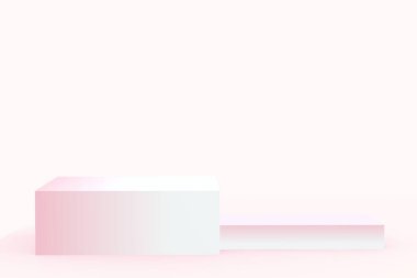 Yumuşak pastel arka planda 3D beyaz pembe küpler gradyan renkler. Soyut 3d geometrik şekil çizimi. Yaz tatili ürünleri için görüntü.