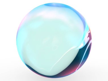 Beyaz arkaplanda izole edilmiş 3d kristal küre pembe mavi renk. Soyut kabarcık parlak pastel 3d izole edilmiş.