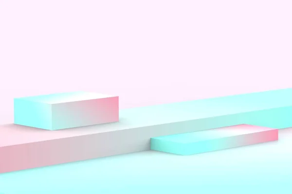 3D蓝色粉红立方体渐变的色彩在柔和的粉刷最小的工作室背景 摘要三维几何形体图解绘制 夏季假日产品的展示 — 图库照片