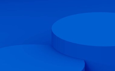 3D mavi silindir podyum minimum stüdyo arkaplanı. Soyut 3d geometrik şekil çizimi. Teknoloji ürünü için görüntüleme.