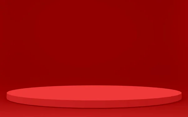 Kırmızı Silindir Podyum Minimum Stüdyo Arkaplanı Soyut Geometrik Şekil Çizimi — Stok fotoğraf